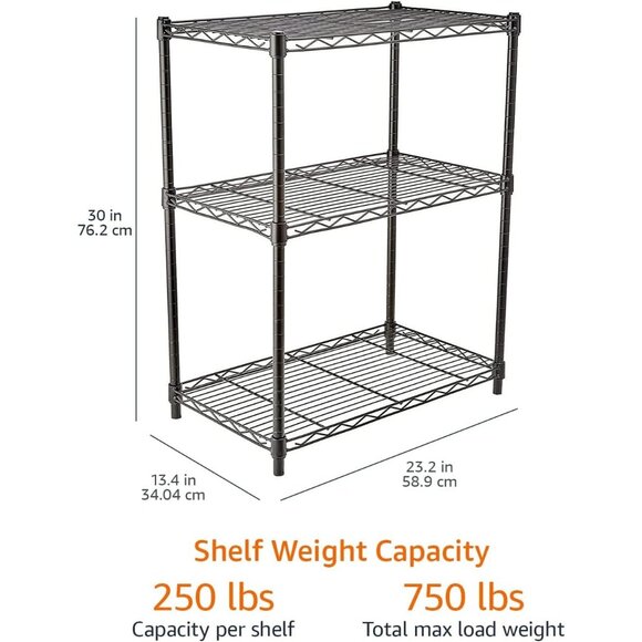 New 3-Shelf Adjustable Steel Wire Rack Heavy Shelving Organizer for Kitchen - Picture 8 of 11